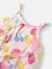 Nautinati Girls White Pink Printed A-Line Dress With Ruffle Detail