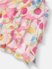 Nautinati Girls White Pink Printed A-Line Dress With Ruffle Detail