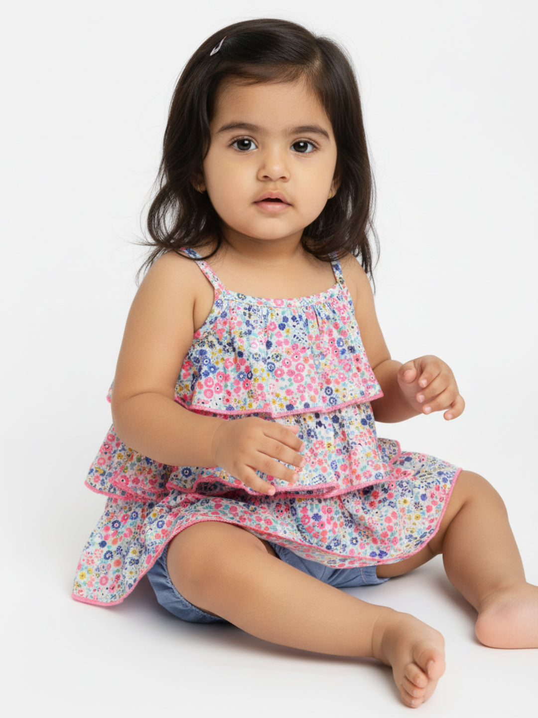 Nautinati Girls White Blue Printed Co-Ords Set