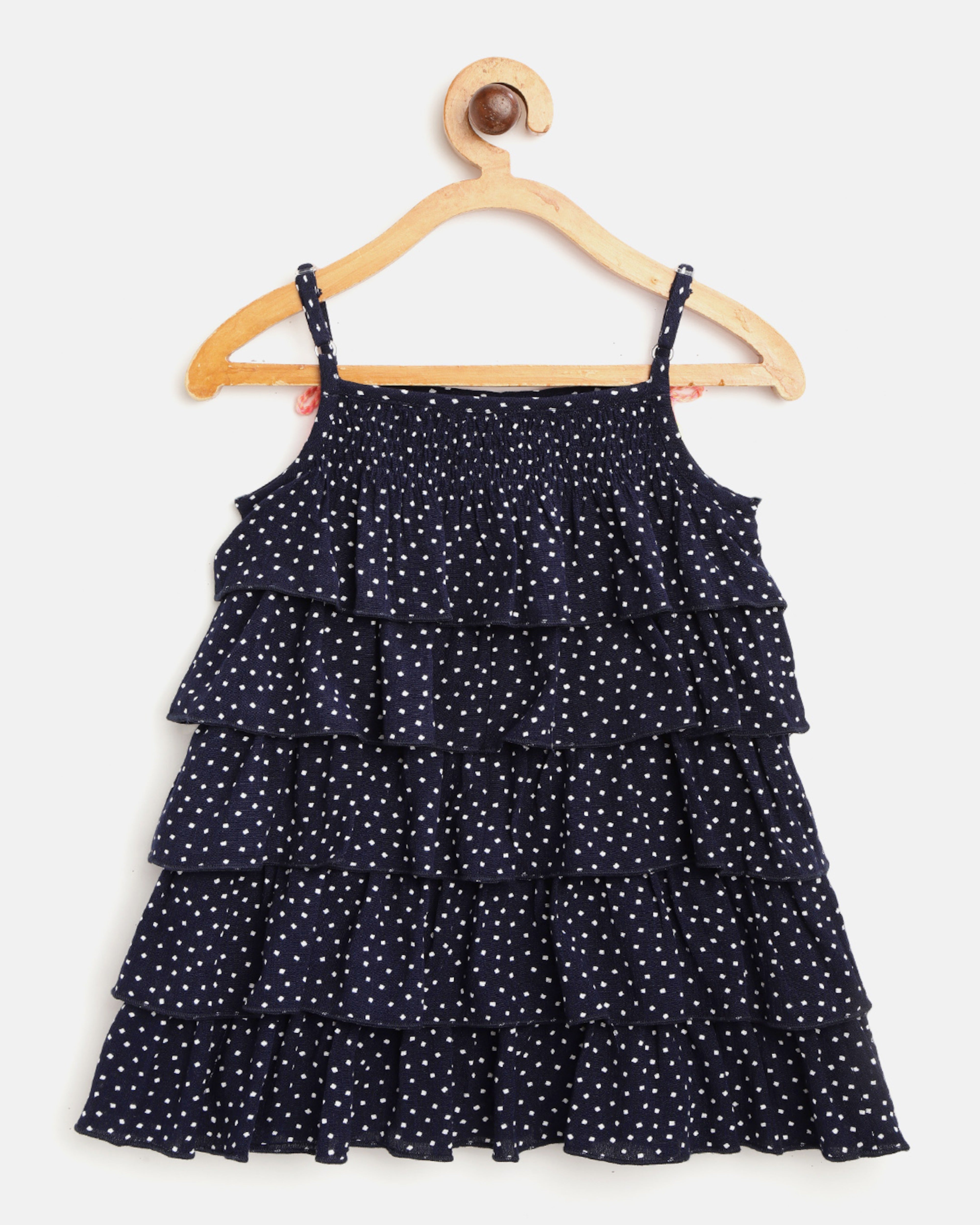 Nauti Nati Girls Navy Blue Printed Layered A-Line Dress with Bow Detail with Tassels