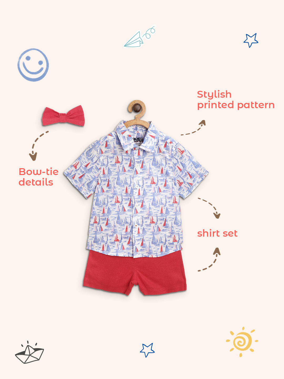 Nauti Nati Boys Blue  Red Printed Shirt with Shorts  Bow