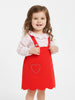 Nautinati Girls' 100% Cotton A-line Solid Heart-shaped Pocket Pinafore Dress with Ruffled All-over Print Top