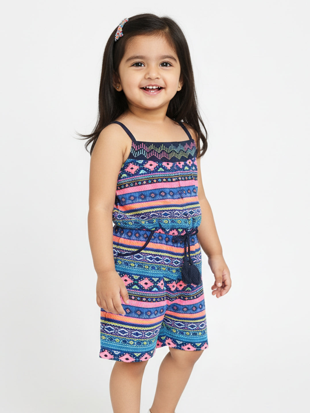Nauti Nati Girls Blue  Pink Printed Jumpsuit