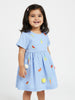 Nautinati Girls' 100% Cotton Pineapple, Watermelon, Banana & Carrot Embroidery Fit & Flare Dress with Pom-pom Details & Double Pocket