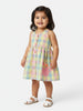 Nautinati Girls' 100% Cotton Chequered & Watering Can Embroidery Fit & Flare Dress with Floral Applique
