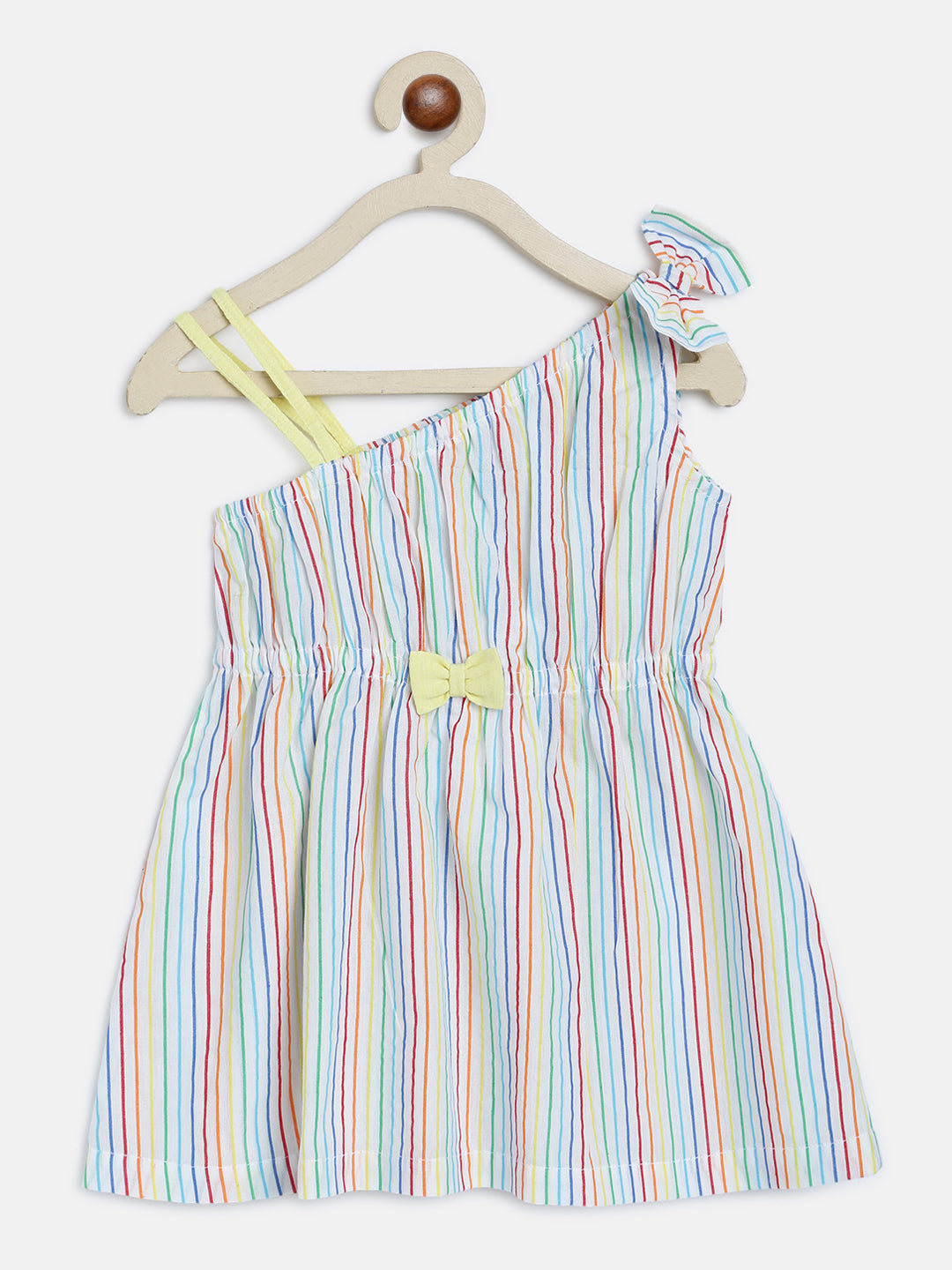 Nauti Nati Girls Multicoloured Striped One Shoulder Cotton Dress