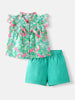 Nautinati Girls' Floral Printed Short Sleeves Top with Solid Shorts