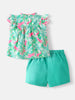 Nautinati Girls' Floral Printed Short Sleeves Top with Solid Shorts