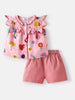 Nautinati Girls' Printed Ruffle Sleeves Top with Solid Shorts