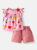 Nautinati Girls' Printed Ruffle Sleeves Top with Solid Shorts