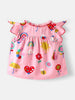 Nautinati Girls' Printed Ruffle Sleeves Top with Solid Shorts