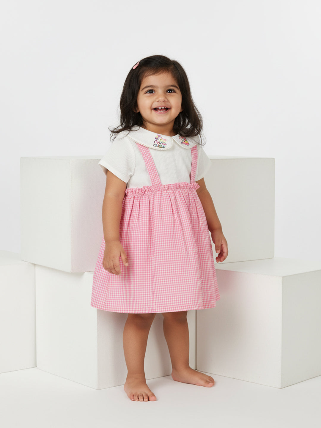 Nautinati Girls Polka Dot Printed Embroidered Peter Pan Collar Fit Flare Dress