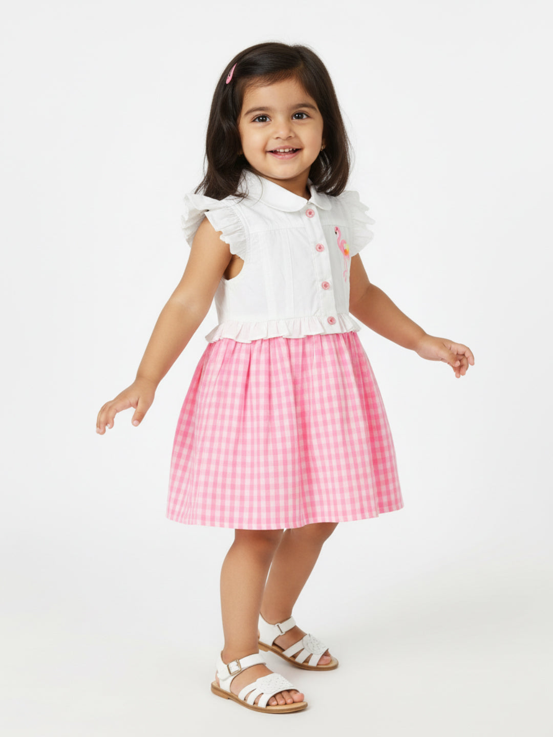 Nautinati Infants Checked Peter Pan Collar Ruffled Detailed Pure Cotton A-Line Dress