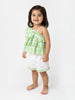 Nautinati Girls' Cotton Gingham Printed Single Shouldered Ruffled Top and Shorts Clothing Set