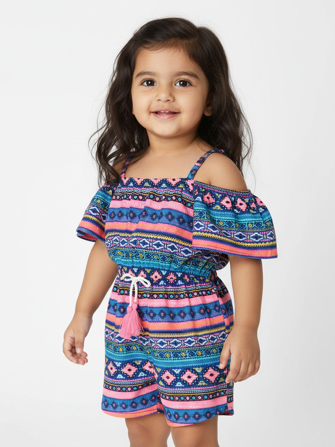 Nautinati Girls Printed Shoulder Straps Pure Cotton Jumpsuit