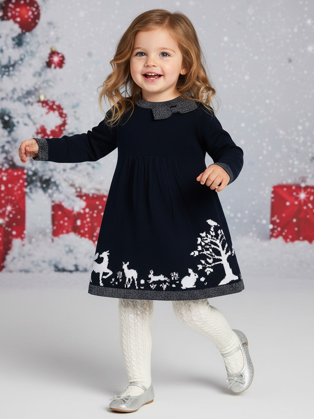 Nautinati Girls Navy Jacquard Long Sleeve Acrylic Sweater