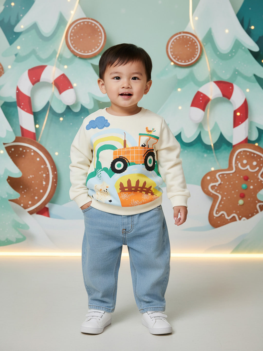 Nautinati Boys White Printed Long Sleeve PolyCotton Sweatshirt