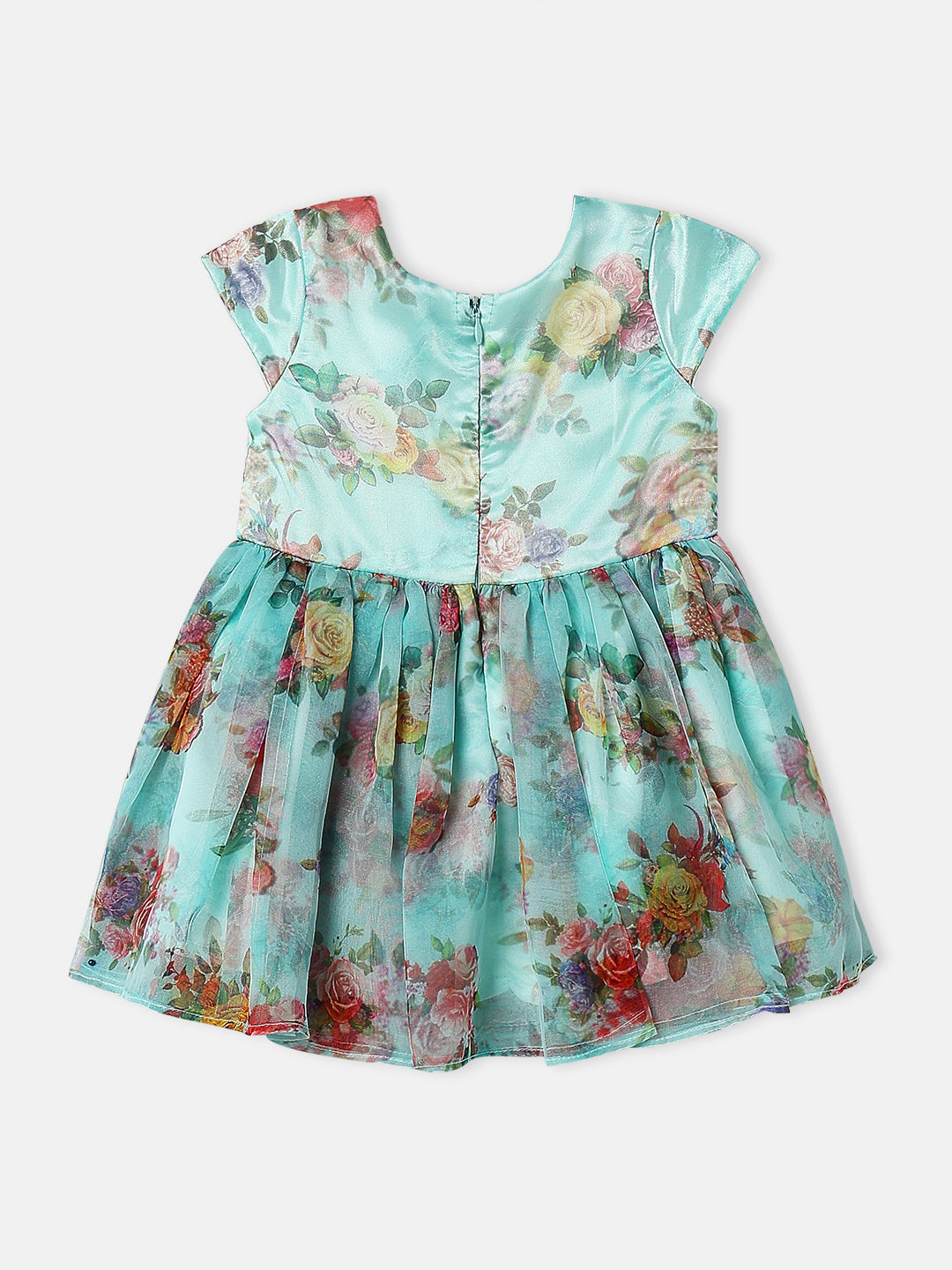 Nautinati Girls Organza Satin Floral Print Knee Length Party Dress