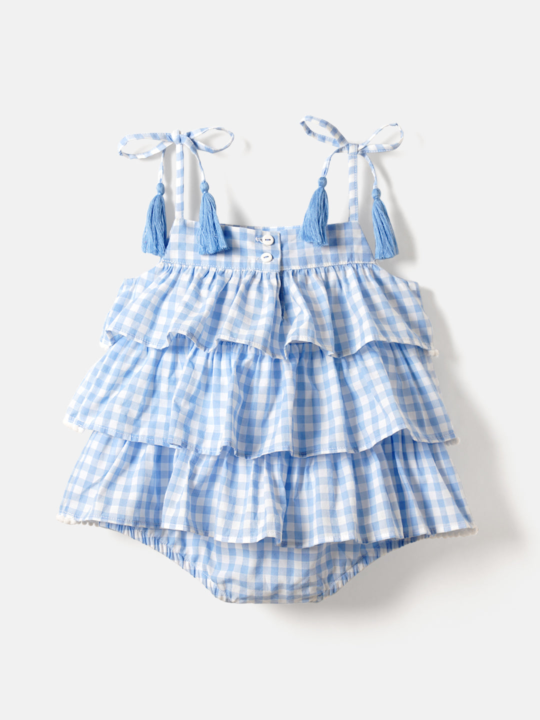 Nautinati 100% Premium Cotton Checked Romper for Girls