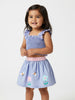 Nautinati Girls' Chambray Flowers and Bees Placement Printed Smocked Blouson Crop Top With Skirt Co-ord Set