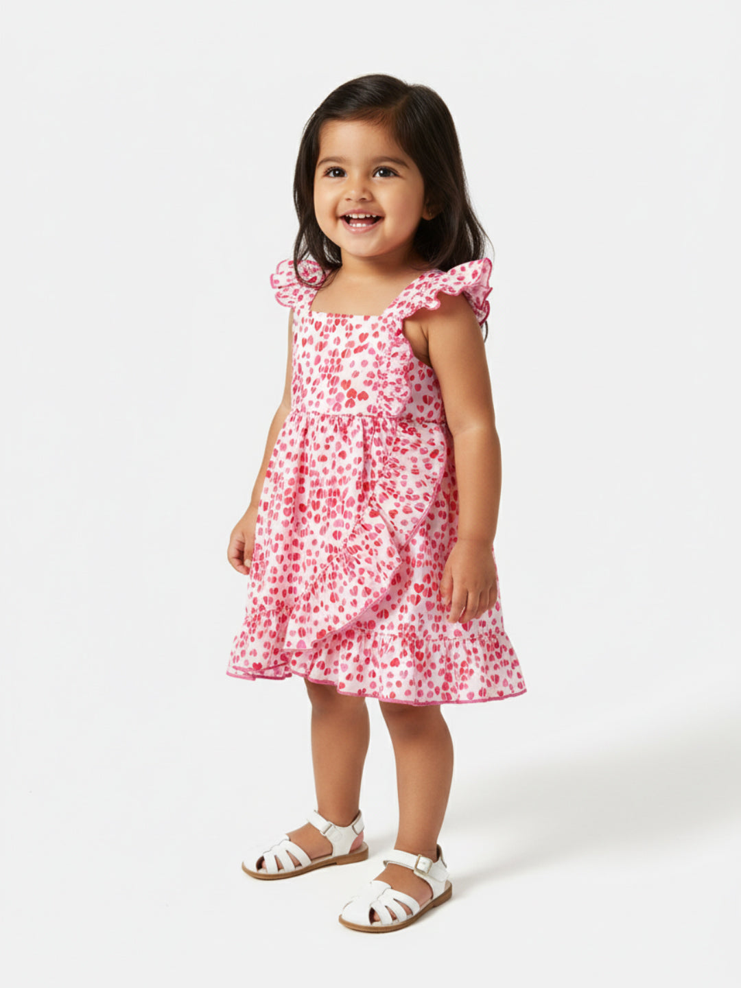 Nauti Nati Girls Conversational Printed Flutter Sleeve Layered A-Line Dress