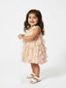 Nautinati Girls' Chiffon All-over Floral Print & Applique Ruffle A-Line Dress with Silver Zari