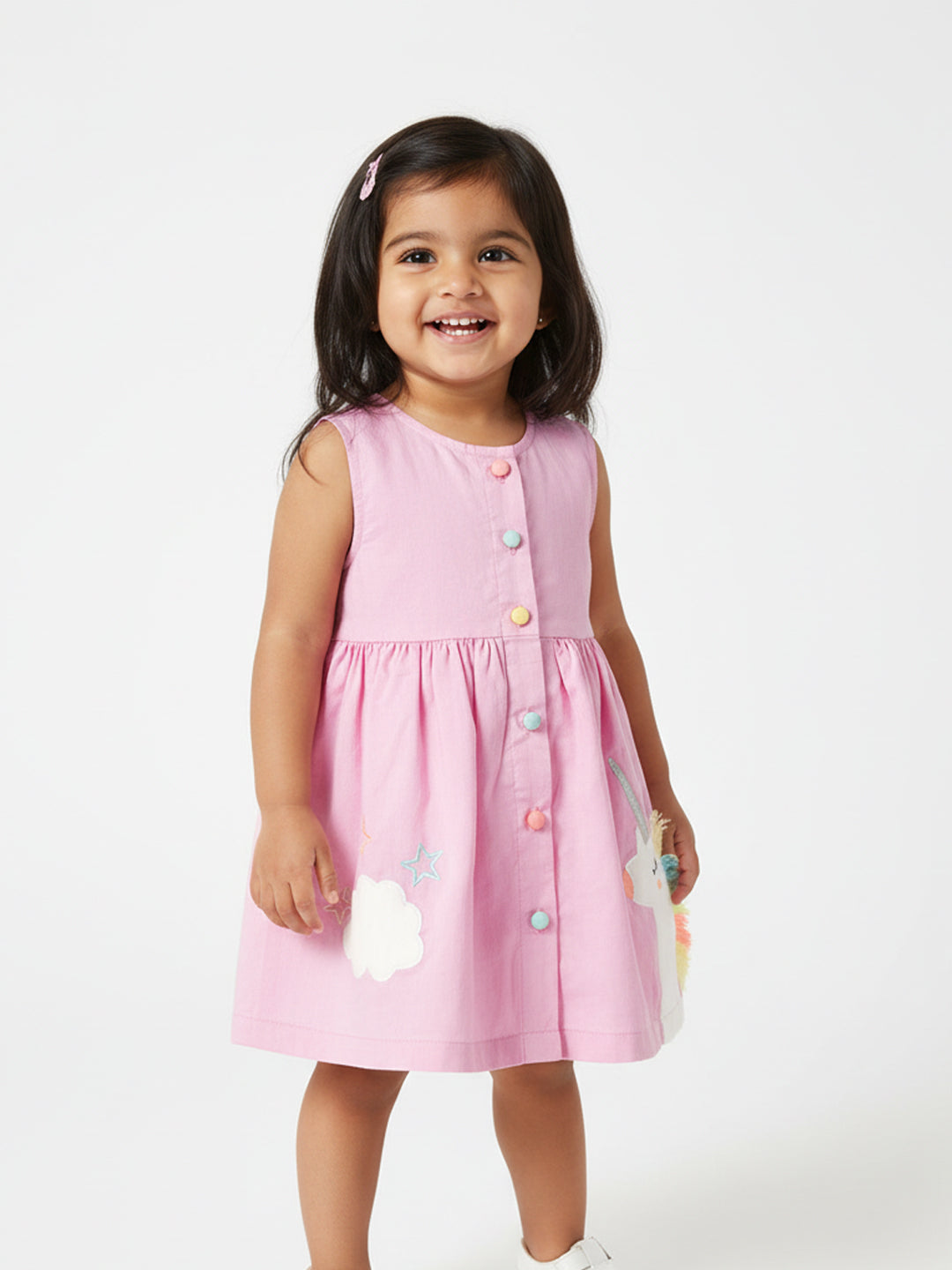 Nauti Nati Infant Girls Unicorn Applique Pure Cotton Fit  Flare Dress