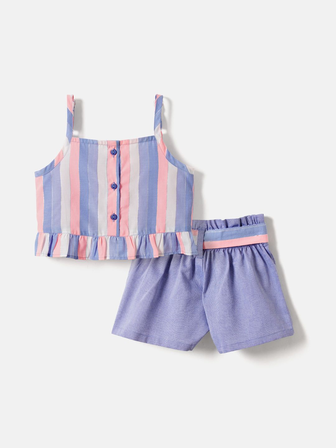 Nautinati 100% Premium Cotton Checked Clothing Set for Girls