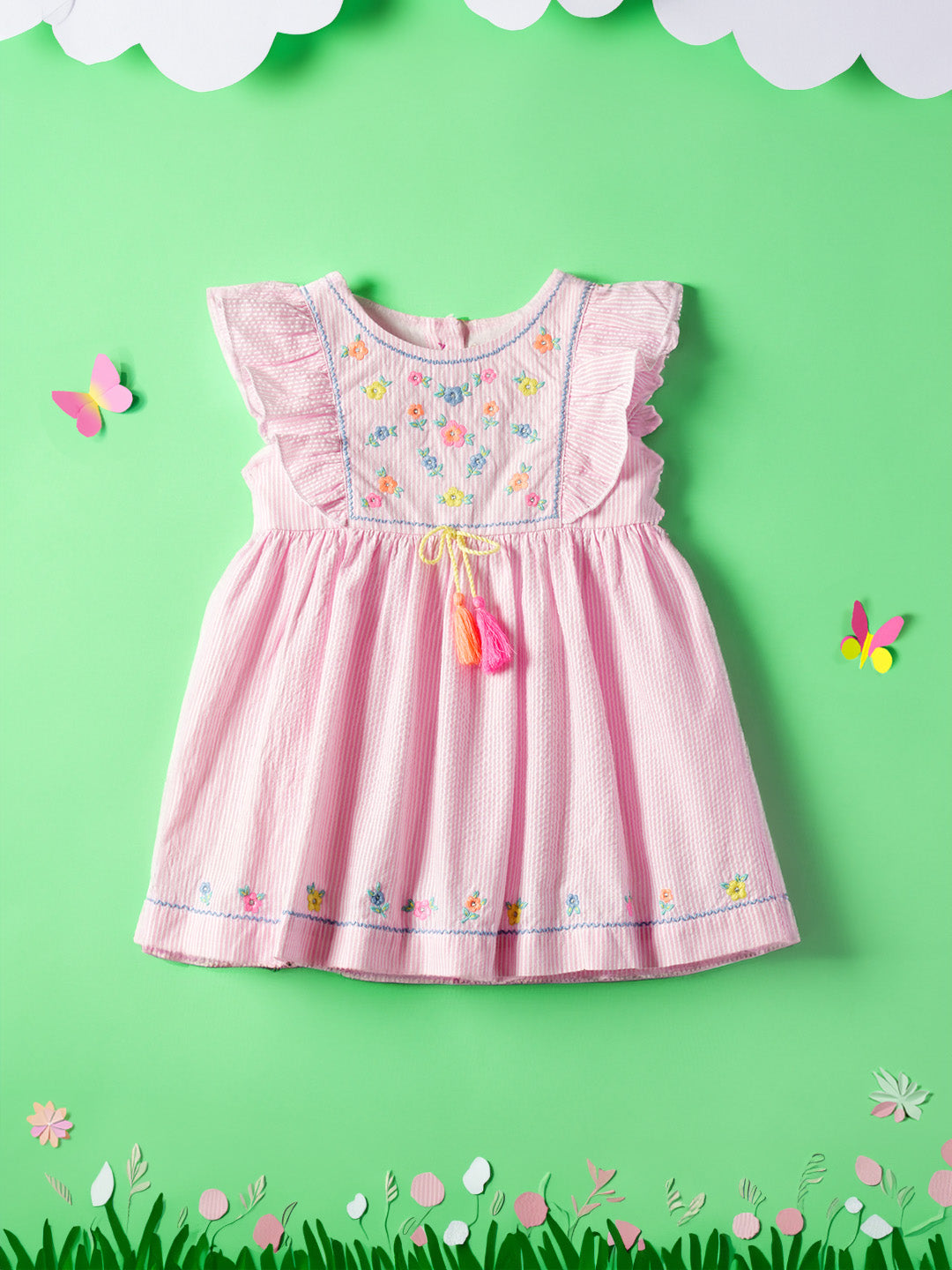 Nauti Nati Infants Embroidered Ruffled Sleeveless Cotton Fit and Flare Dress