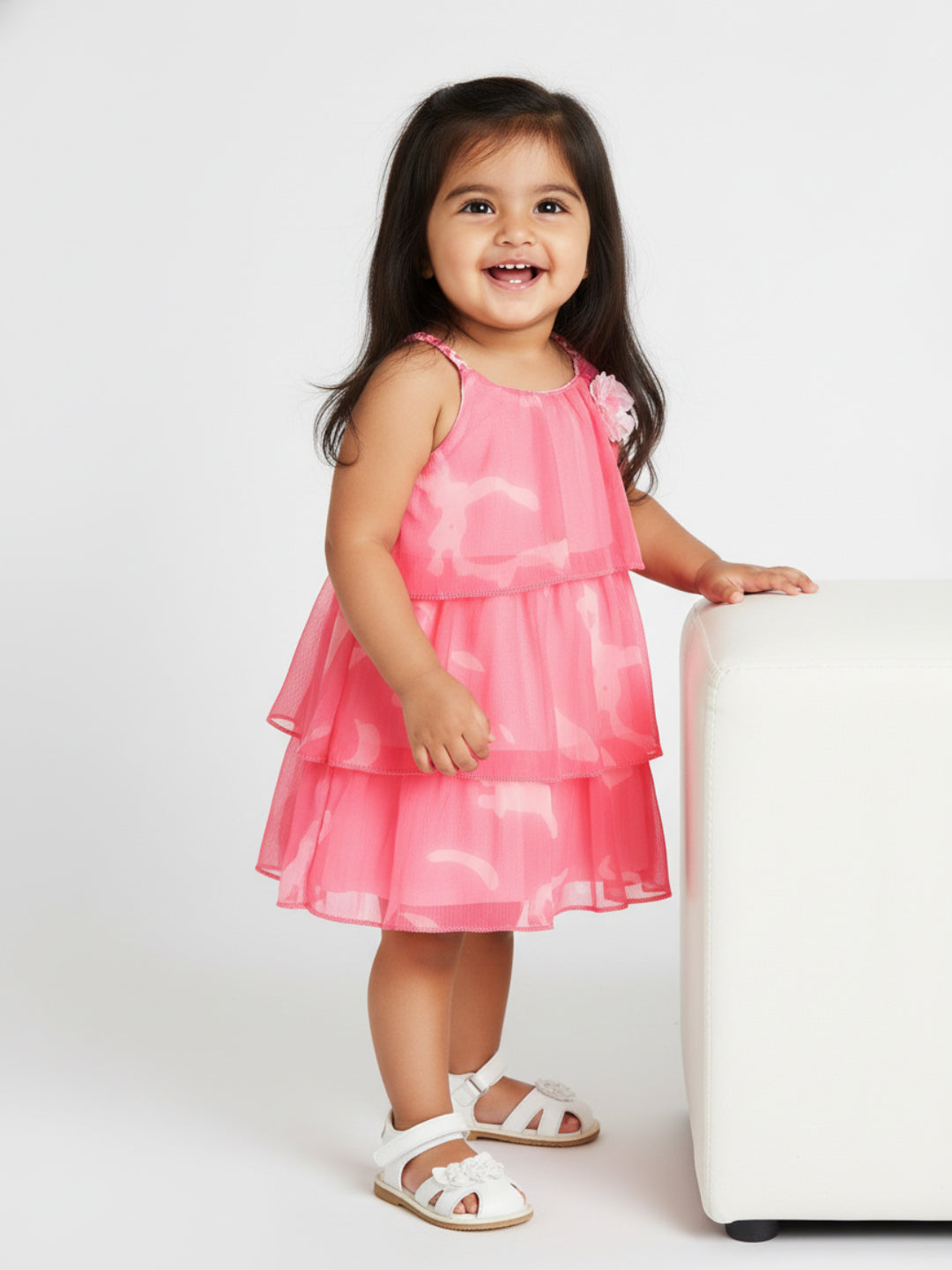 Nauti Nati Girls Pink Printed Sleeveless Dresses