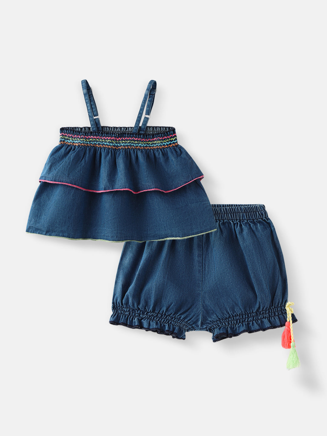 Nautinati Girls' Denim Combo Set of Top and Shorts