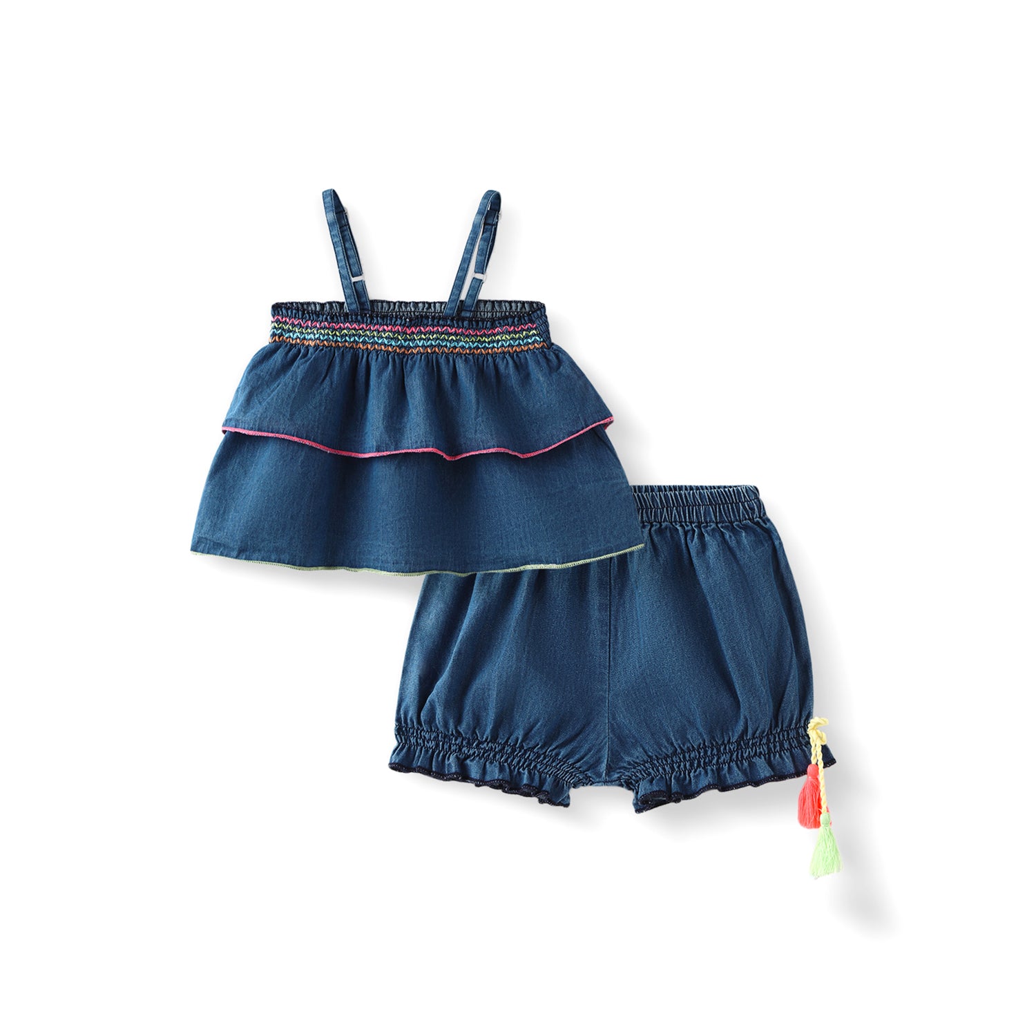 Nautinati Girls' Denim Combo Set of Top and Shorts