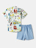 Nauti Nati Boys Conversational Printed Mandarin Collar Pure Cotton Shirt With Shorts