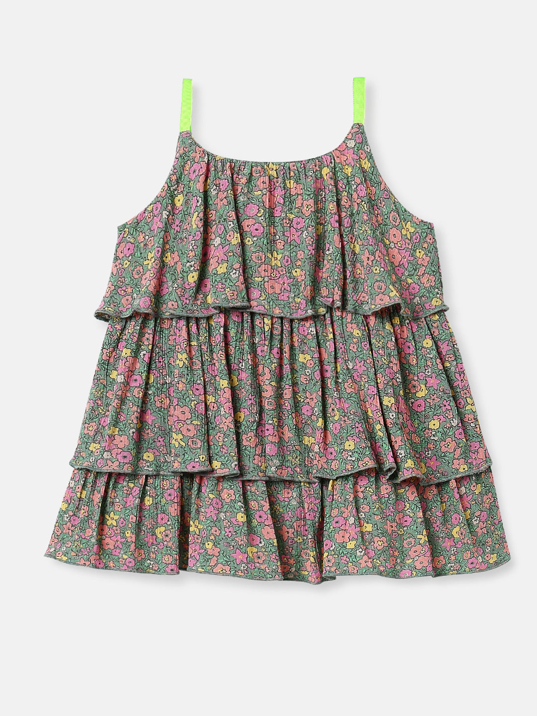 Nautinati Girls Floral Printed Knee Length Sleeveless Frock