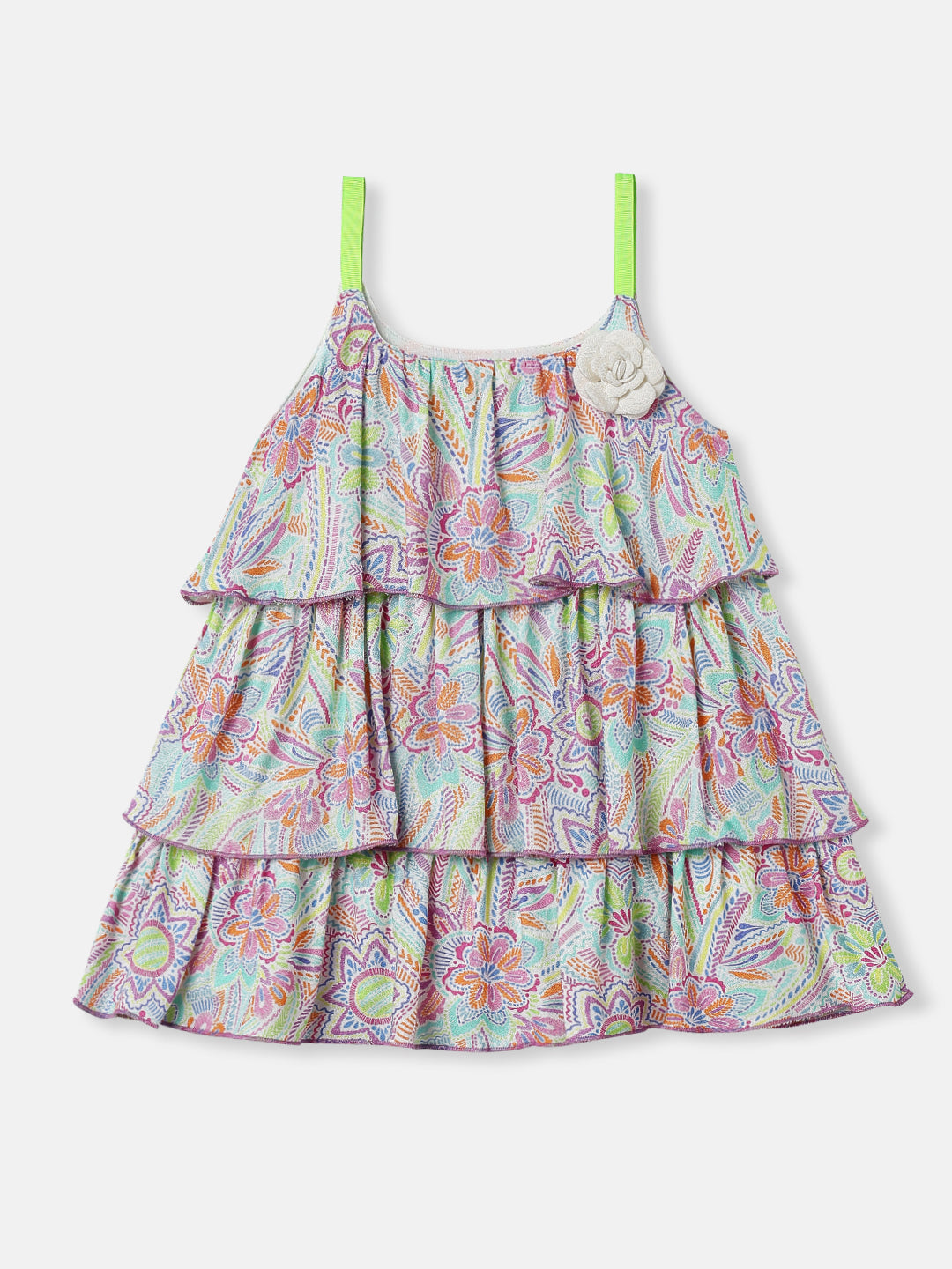 Nautinati Girls Floral Printed Knee Length Sleeveless Dress