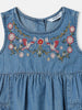 Nautinati Girls Floral Embroidered Denim Sleeveless Romper-Style Dress