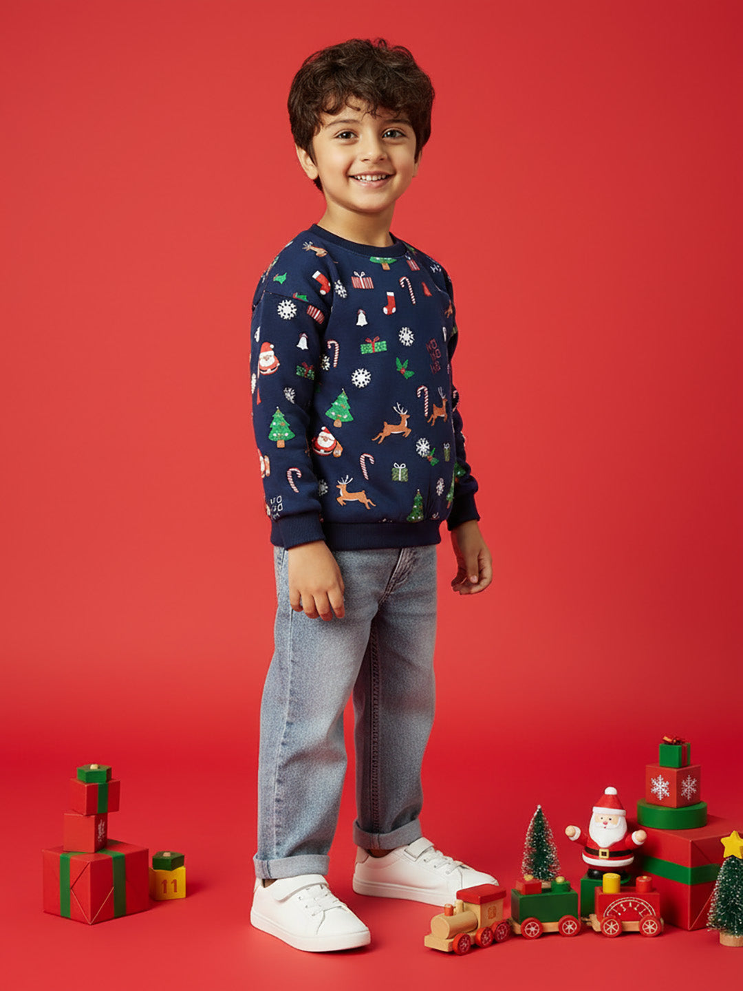 Boys Holiday-Themed Navy Pullover Sweatshirt
