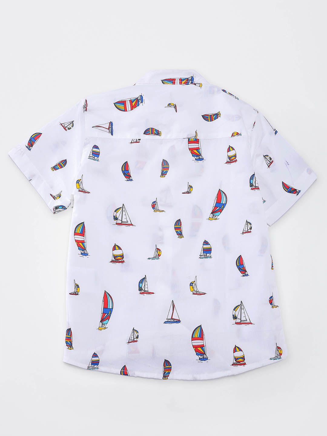 Nautinati Boys White 100% Cotton Sailor Print Half Sleeve Shirt with Black Corduroy Shorts