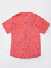 Nautinati Boys Orange Graphic Print Linen Half Sleeve Shirt with Navy Cotton Shorts