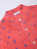 Nautinati Boys Orange Graphic Print Linen Half Sleeve Shirt with Navy Cotton Shorts