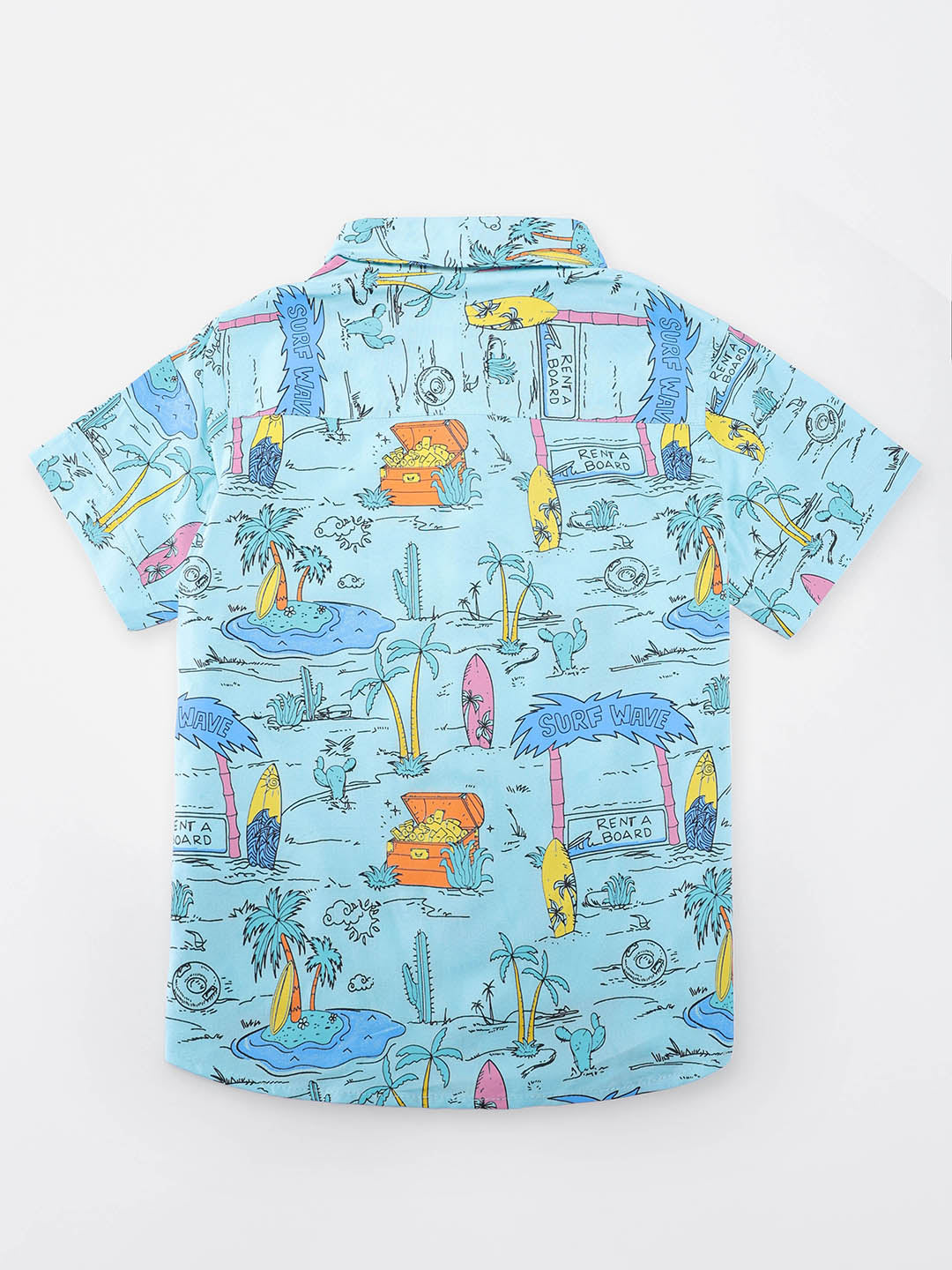 Nautinati Boys Multicolour Hawaiian and Treasure Print Rayon Half Sleeve Shirt with Cotton Navy Shorts