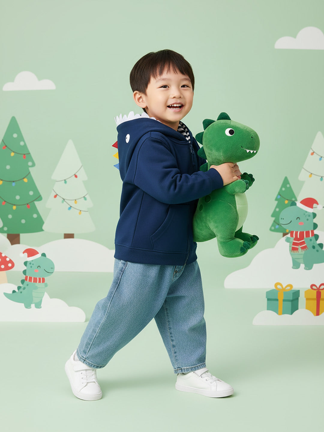 Nautinati Boys' Solid Blue Full Sleeves Zipper Fleece Hoodie