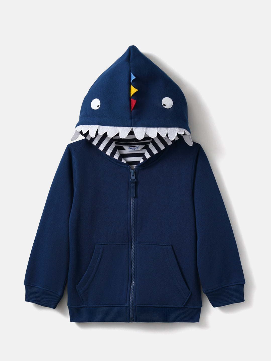 Nautinati Boys' Solid Blue Full Sleeves Zipper Fleece Hoodie