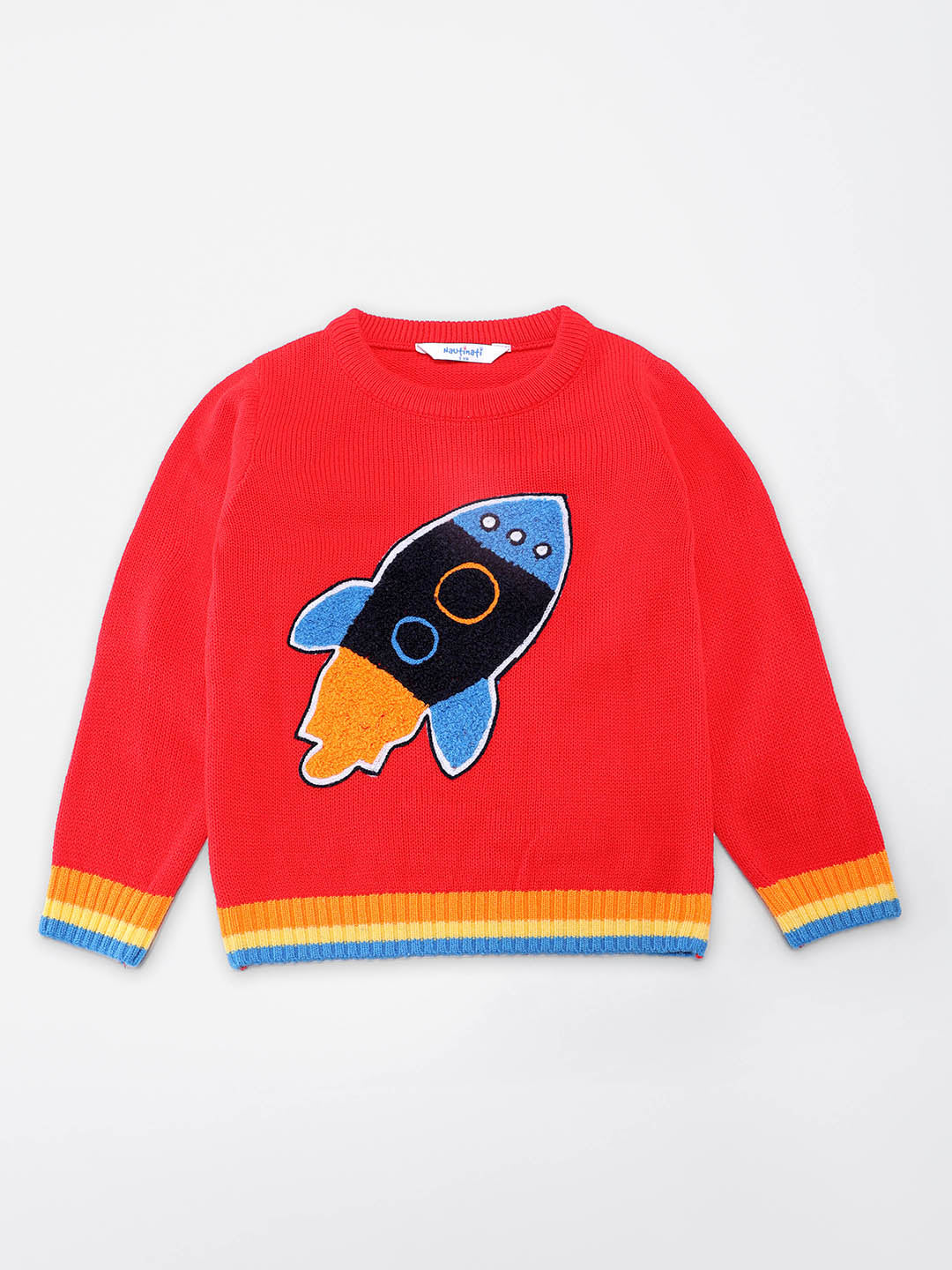 Nautinati Boys Rocket Print Round Neck Full Sleeves Jacquard Knit Sweater