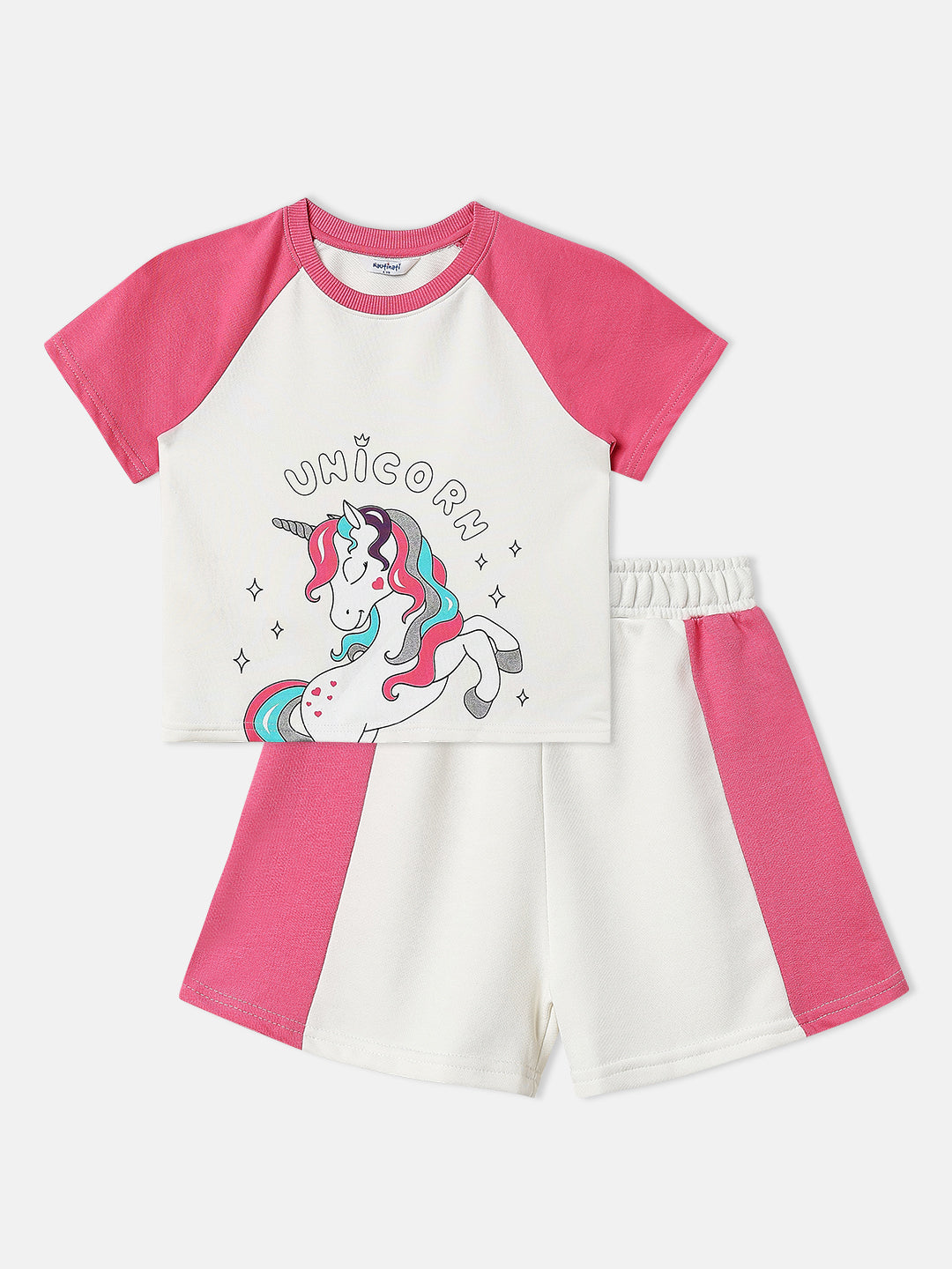 Nautinati Girls Unicorn Print T-shirt and Shorts Combo Set