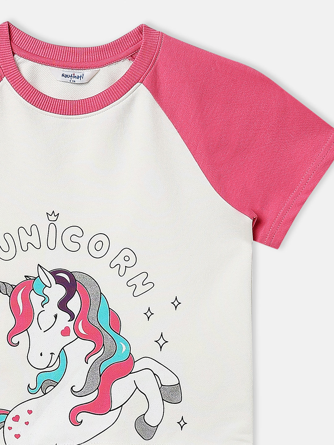 Nautinati Girls Unicorn Print T-shirt and Shorts Combo Set