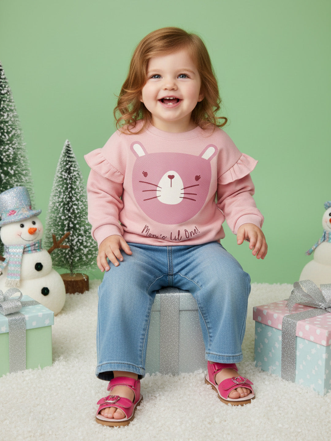 Nautinati Girls Cat Print Full Sleeves Fleece Sweatshirt