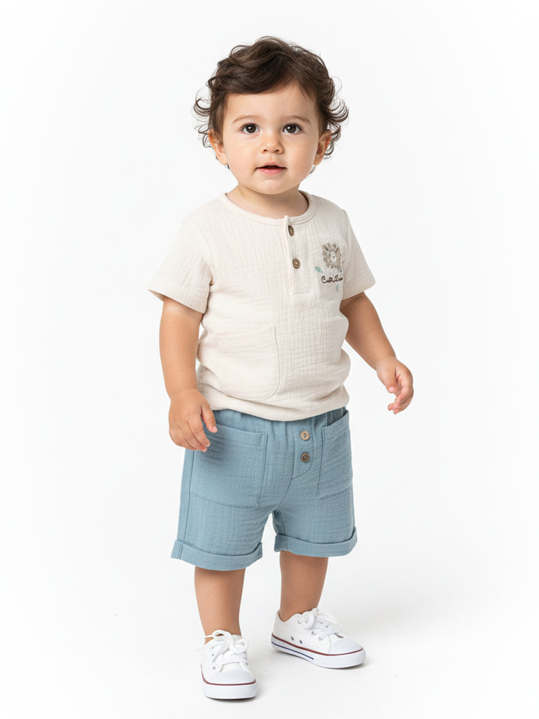 Nautinati Boys' T-shirt and Shorts Set With Embroidery| Cotton | Age 0 - 2 Years
