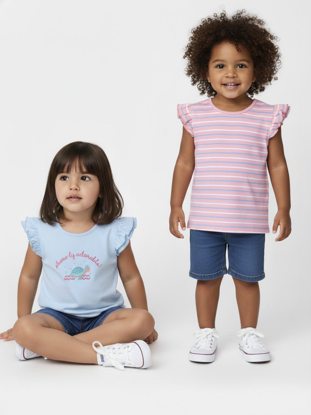 Nautinati Girls' 100% Cotton Printed Tops | Pack of 2 | Age 0 - 2 Years