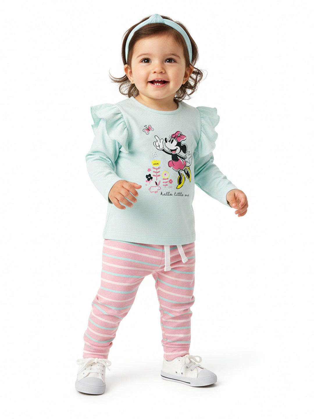 Nautinati Infant Girls’ Cotton Minnie Mouse Printed Top and Striped Pants